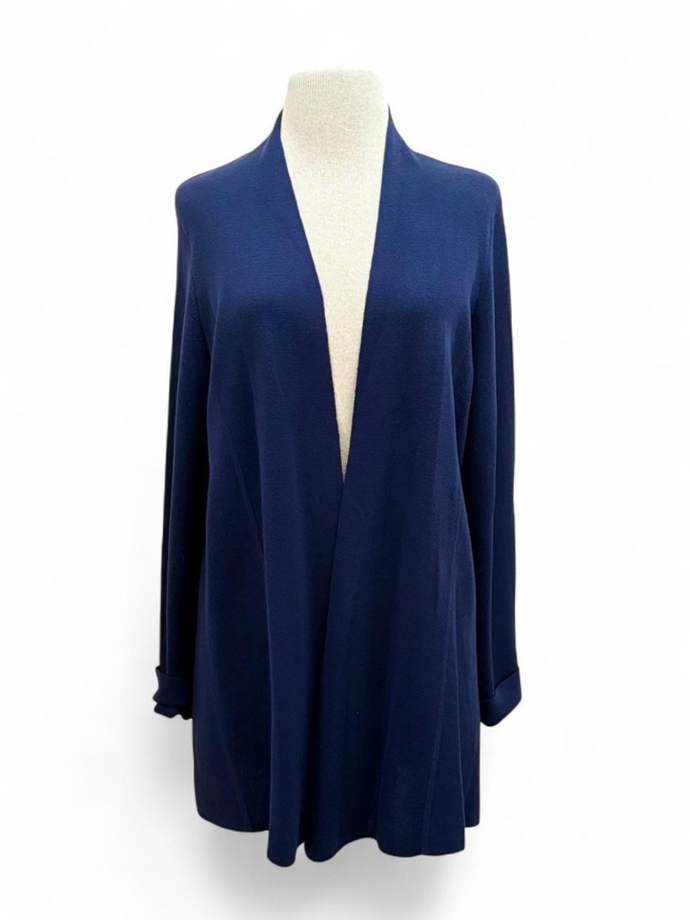 Eileen Fisher $298 Blue Silk & Organic Cotton Cardigan Size XL Minimalist Preppy